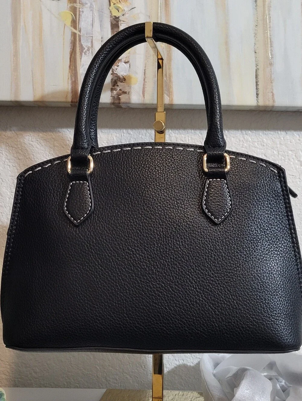 NWT GUESS Davina Charms Black Satchel Handbag with Gold Chain and Charm Accents